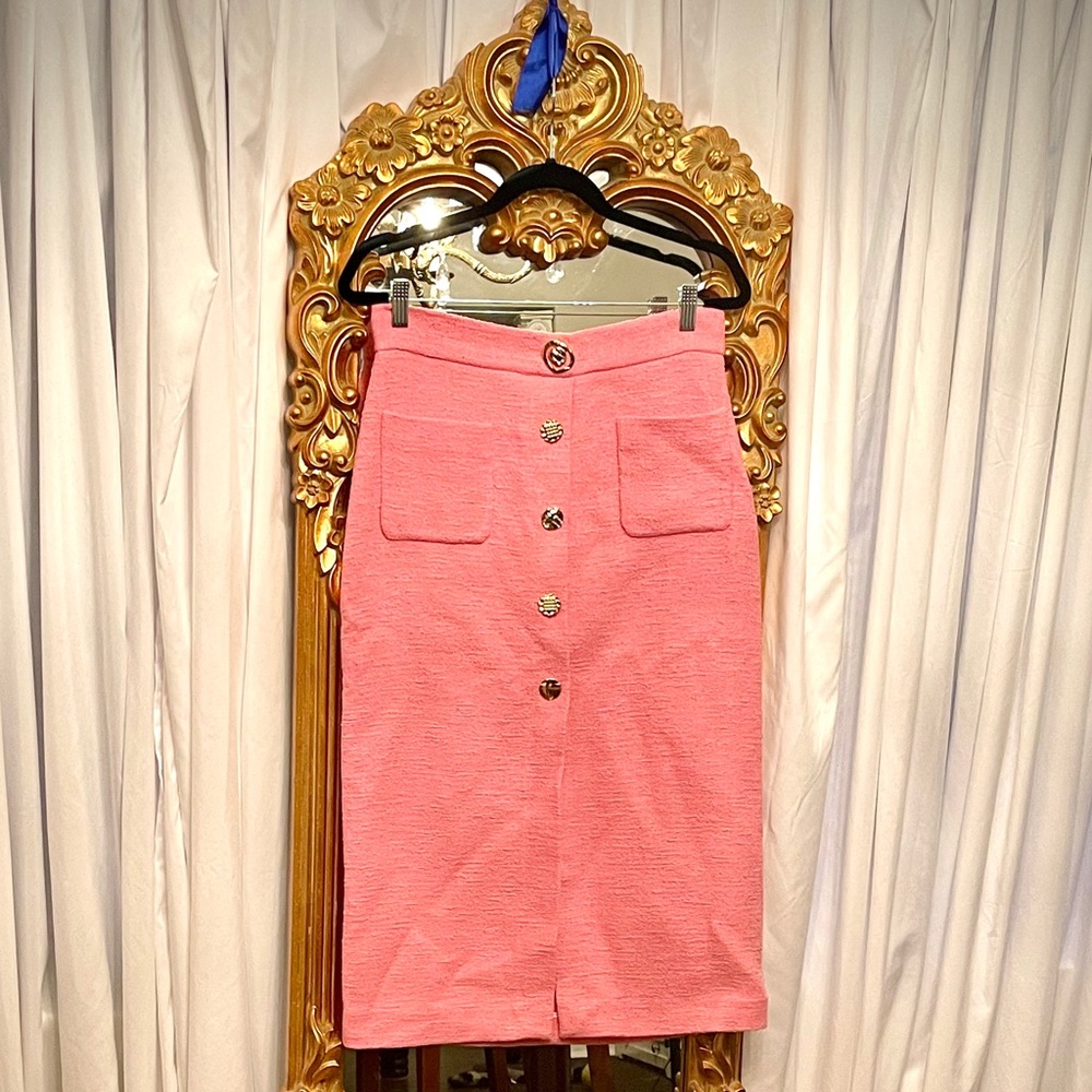 Zara pink button textured skirt